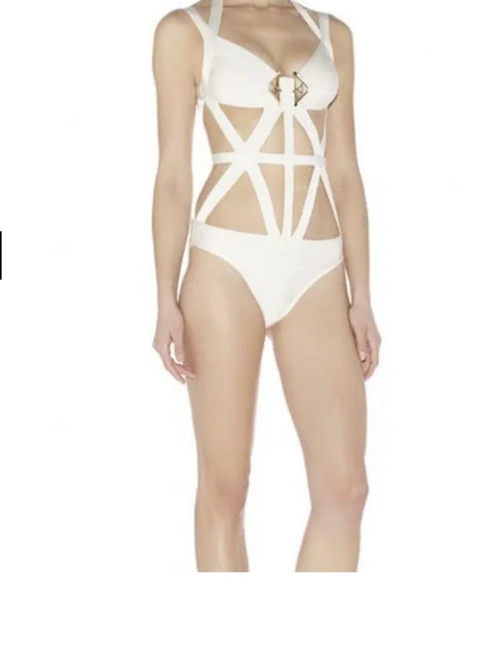 Herve Leger Cream Bandage Dress with Lilac Labels